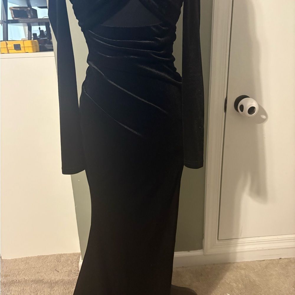 Lulus Hollywood Heyday Black Velvet Long Sleeve Mermaid Maxi Dress Size XS - Picture 6 of 7